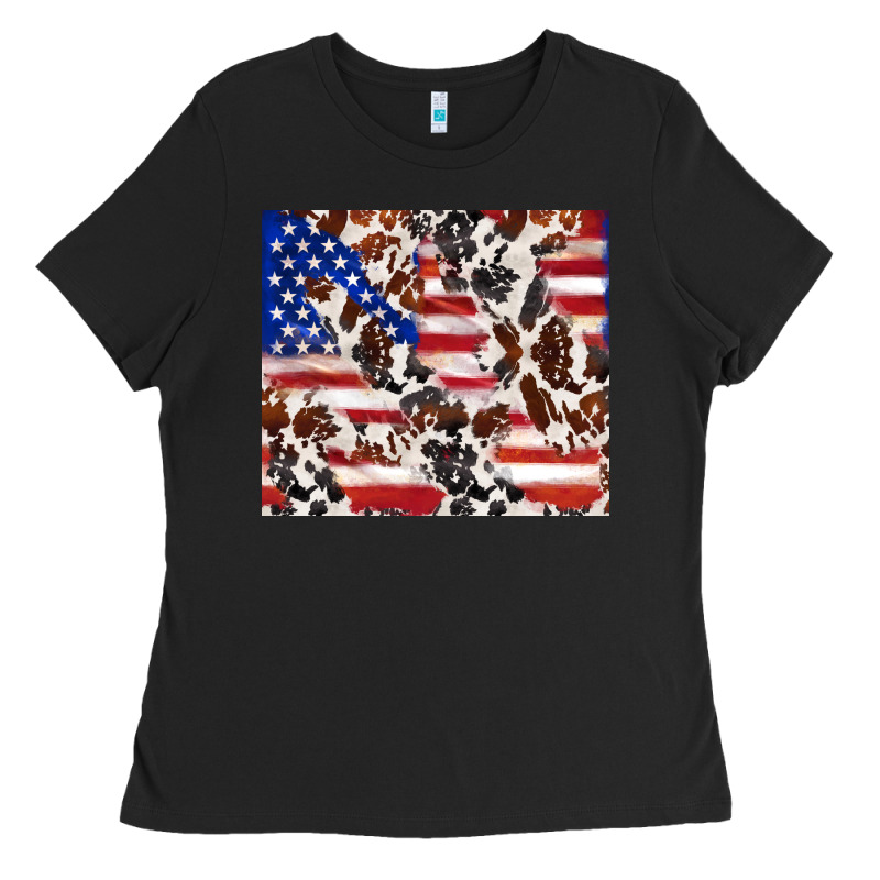 Cowhide Amerikan Flag Ladies Tee by TumblerDesignByShophia | Teevron
