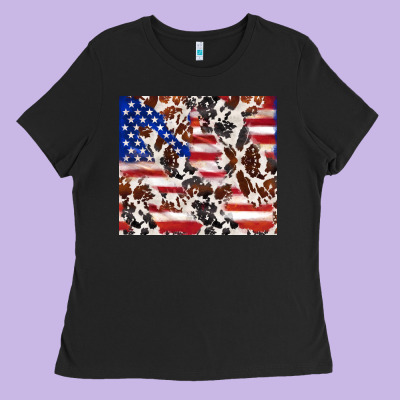 Cowhide Amerikan Flag Ladies Tee Designed By Tumblerdesignbyshophia