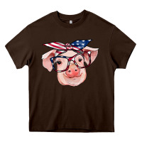 Chocolate Brown american flag with pig Heavy Core Tee - RanaPortraitStore