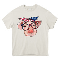 Cream american flag with pig Heavy Core Tee - RanaPortraitStore