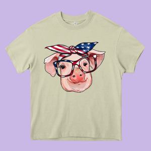 American Flag With Pig Heavy Core Tee Designed By Ranaportraitstore