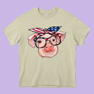 American Flag With Pig Heavy Core Tee Designed By Ranaportraitstore
