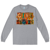 Heather Grey Give Thanks Thanksgiving Long Sleeve Tee - FaDigitalArtStudio