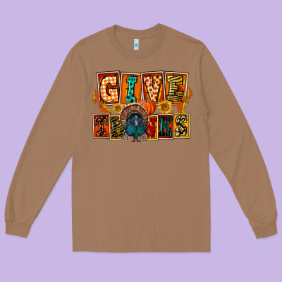 Give Thanks Thanksgiving Long Sleeve Tee Designed By Fadigitalartstudio