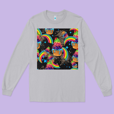 Pride Cupcake Seamless Pattern Long Sleeve Tee Designed By Fadigitalartstudio