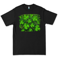 Black st patrick's day shamrock and plaid distressed background Premium Tee - RanaPortraitStore