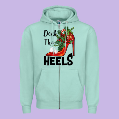 Deck The Heels Christmas Zipper Hoodie Designed By Barkaloodesign