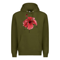 Army Green Puerto Rican Hibiscus Flower Illustrations Premium Hoodie - LillyAllenDesigns