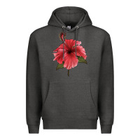 Charcoal Heather Puerto Rican Hibiscus Flower Illustrations Premium Hoodie - LillyAllenDesigns