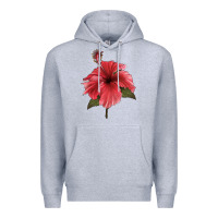 Heather Grey Puerto Rican Hibiscus Flower Illustrations Premium Hoodie - LillyAllenDesigns