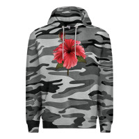 Slate Camo Puerto Rican Hibiscus Flower Illustrations Premium Hoodie - LillyAllenDesigns