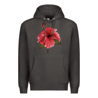 Smoke Puerto Rican Hibiscus Flower Illustrations Premium Hoodie - LillyAllenDesigns