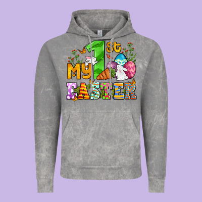 Easter Day My First Easter With Eggs And Rabbits Vintage Hoodie Designed By Oliviacreatesart