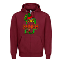 Burgundy Christmas gamer elf Zipper Hoodie - BarkalooDesign