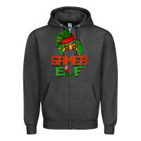 Charcoal Heather Christmas gamer elf Zipper Hoodie - BarkalooDesign