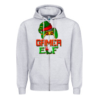 Heather Grey Christmas gamer elf Zipper Hoodie - BarkalooDesign
