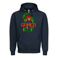 Navy Christmas gamer elf Zipper Hoodie - BarkalooDesign