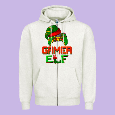 Christmas Gamer Elf Zipper Hoodie Designed By Barkaloodesign
