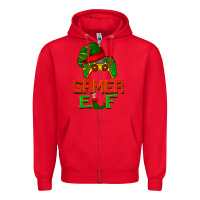 Red Christmas gamer elf Zipper Hoodie - BarkalooDesign