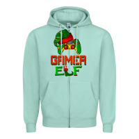 Seafoam Christmas gamer elf Zipper Hoodie - BarkalooDesign