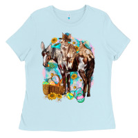 Baby Blue Happy Easter Day Rodeo Ladies Tee - HowdyJamesFarm