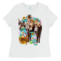 White Happy Easter Day Rodeo Ladies Tee - HowdyJamesFarm