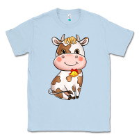 Dusty Blue Cartoon Cow Classic Tee - HowdyJamesFarm