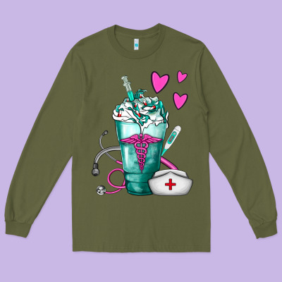 Nurse Frappe Long Sleeve Tee Designed By Fadigitalartstudio