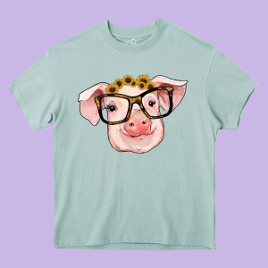 Sunflowers With Pig Heavy Core Tee Designed By Ranaportraitstore