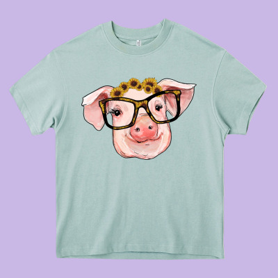 Sunflowers With Pig Heavy Core Tee Designed By Ranaportraitstore