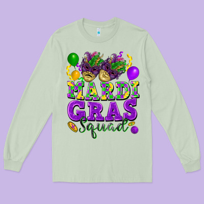 Mardi Gras Squad Long Sleeve Tee Designed By Fadigitalartstudio