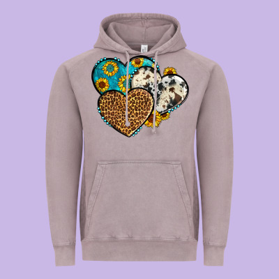 Cowhide Leopard Hearts Vintage Hoodie Designed By Oliviacreatesart