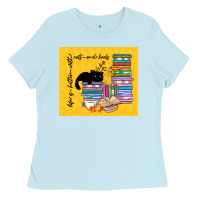 Baby Blue life is better with cats and books Ladies Tee - TumblerDesignByShophia