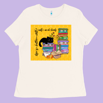 Life Is Better With Cats And Books Ladies Tee Designed By Tumblerdesignbyshophia