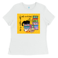 White life is better with cats and books Ladies Tee - TumblerDesignByShophia