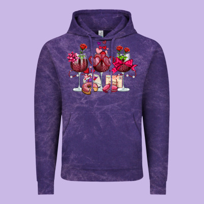 Valentine's Day Wine Glasses Vintage Hoodie Designed By Oliviacreatesart
