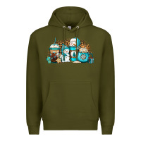 Army Green winter snowman coffee cups Premium Hoodie - Jasminsmagicworld