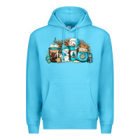 Ocean Blue winter snowman coffee cups Premium Hoodie - Jasminsmagicworld