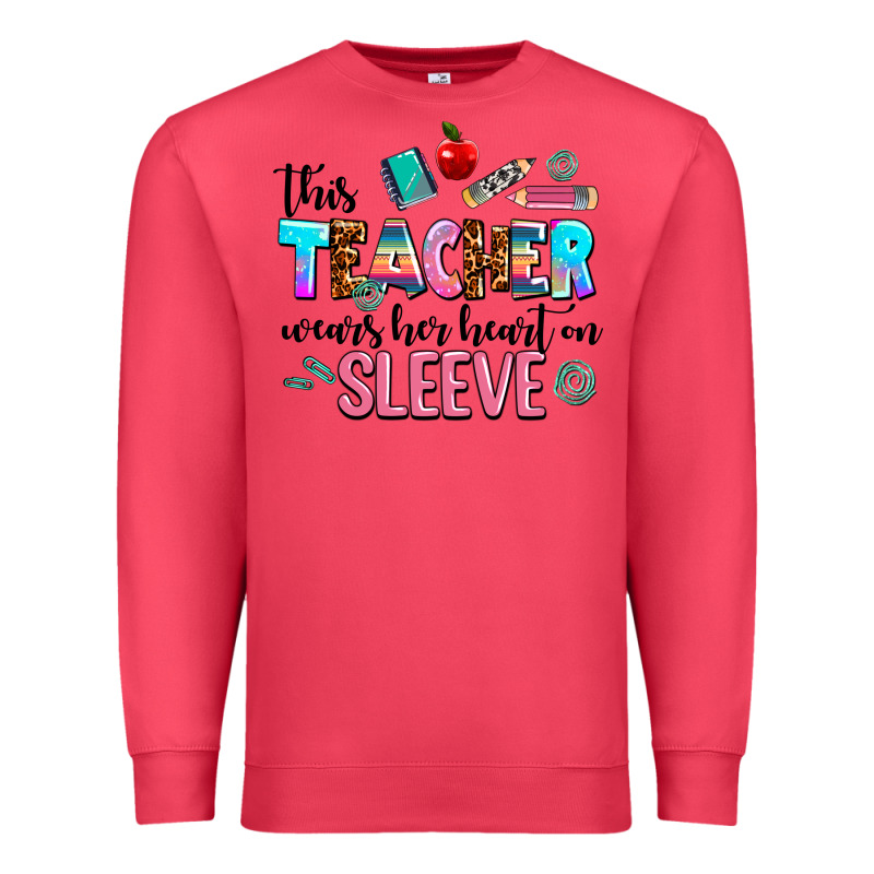 This Teacher Wears Her Heart On Sleeve Premium Sweatshirt by AdoDesignShop | Teevron