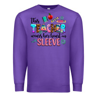 Purple this teacher wears her heart on sleeve Premium Sweatshirt - AdoDesignShop