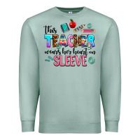 Seafoam this teacher wears her heart on sleeve Premium Sweatshirt - AdoDesignShop