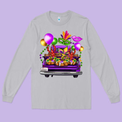 Mardi Gras Farm Truck Back View Long Sleeve Tee Designed By Fadigitalartstudio