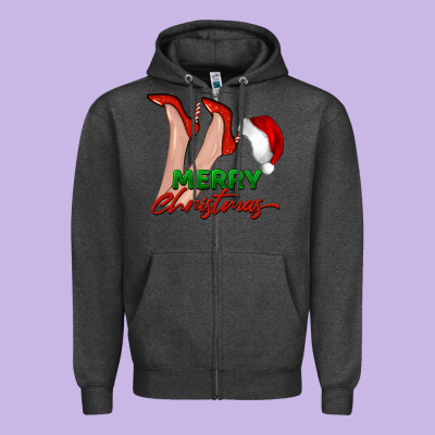 Merry Christmas Heels Zipper Hoodie Designed By Barkaloodesign