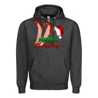 Charcoal Heather merry Christmas heels Zipper Hoodie - BarkalooDesign