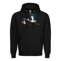 Black stork with black baby boy Zipper Hoodie - BarkalooDesign
