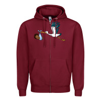 Burgundy stork with black baby boy Zipper Hoodie - BarkalooDesign