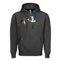 Charcoal Heather stork with black baby boy Zipper Hoodie - BarkalooDesign