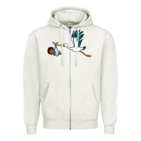 Oatmeal Heather stork with black baby boy Zipper Hoodie - BarkalooDesign