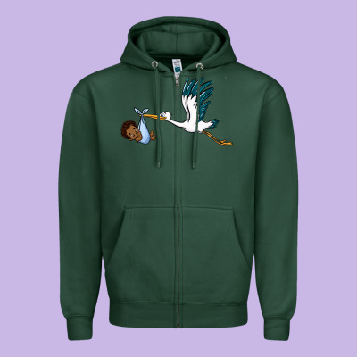 Stork With Black Baby Boy Zipper Hoodie Designed By Barkaloodesign