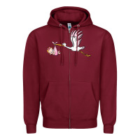 Burgundy stork with baby girl Zipper Hoodie - BarkalooDesign